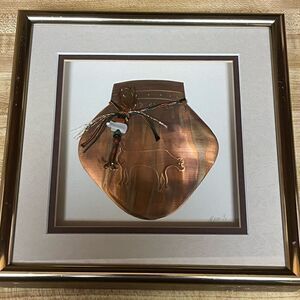 Southwest Copper Repousse Pottery By Oberkirsch Framed Matted Signed‎ Cow Steer